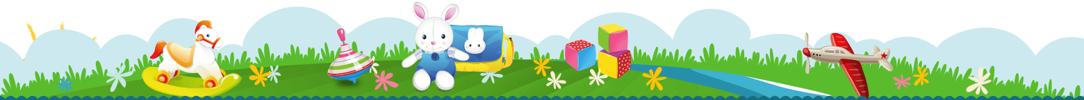 kids 1st pediatrics Children's banner with cartoon bunny  animals  and toys on a grassy background